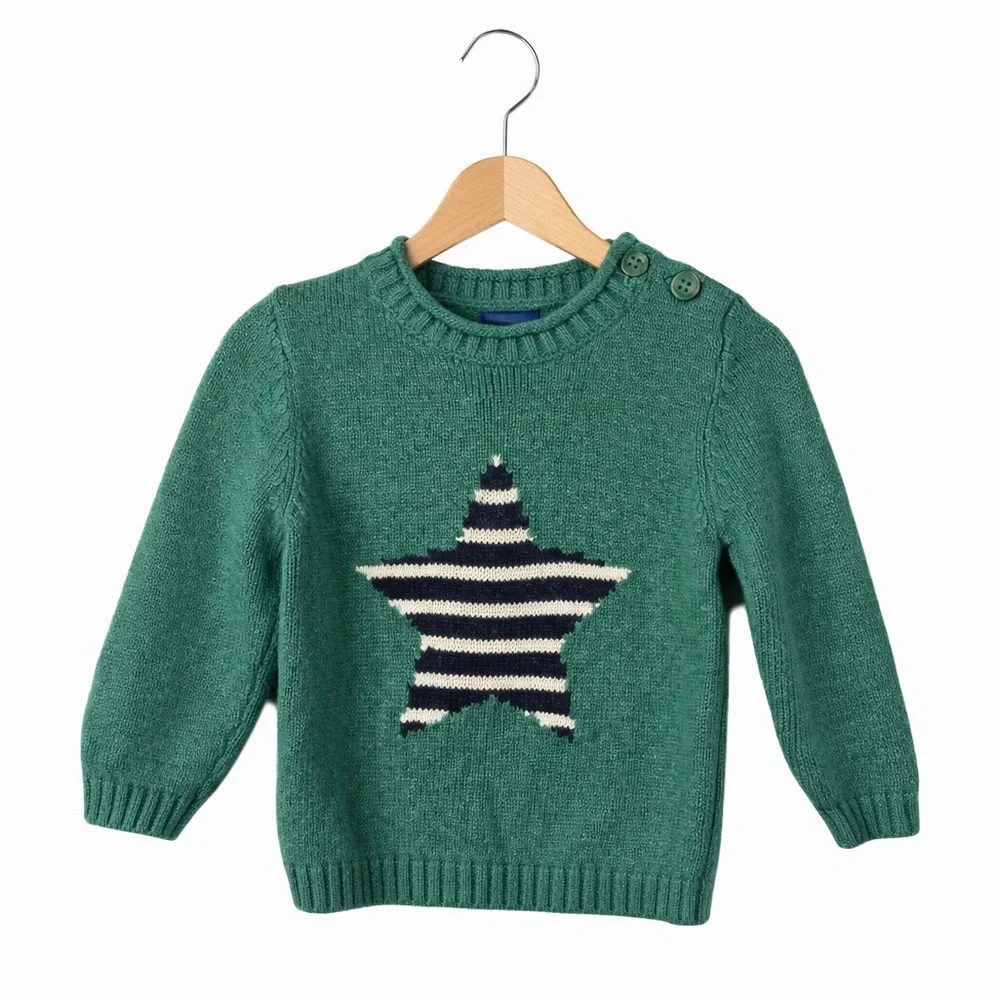 GAP Baby Striped Star Knit Sweater NWT 6-12M Green Cozy Pullover Classic